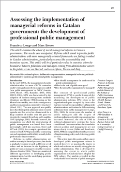 Avaluació de la implementació de reformes de gestió en el Govern català: el desenvolupament d'una direcció pública professional