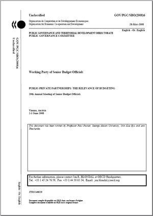 Comitè de Governança Pública de l’OCDE, Partenariats publicoprivats: la rellevància del pressupost, juny de 2008